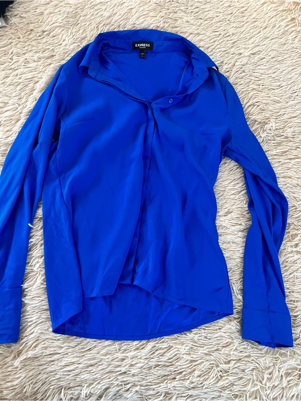 Express Women’s Long Sleeve Button-Down Shirt in Cobalt Blue